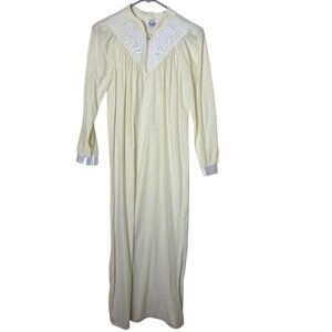 Vintage Paramount NY Nightgown M Yellow Nylon Embroidered Yoke USA Nightdress